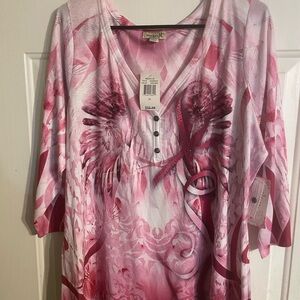 Catherines Pink Tunic with V-Neck and 3/4 Sleeves